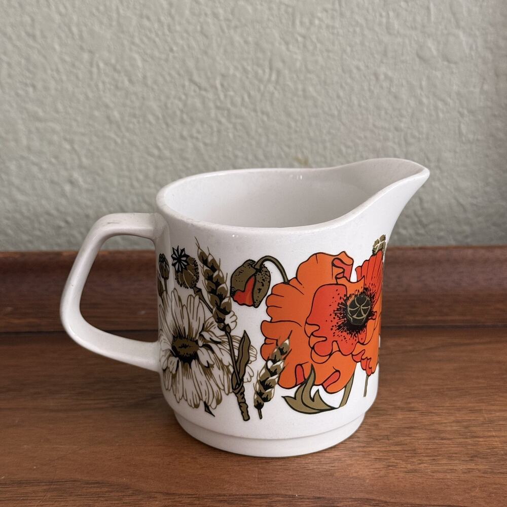 Vintage Poppy Flowers Daisy Wildflower Creamer Pitcher Made in England Ceramic